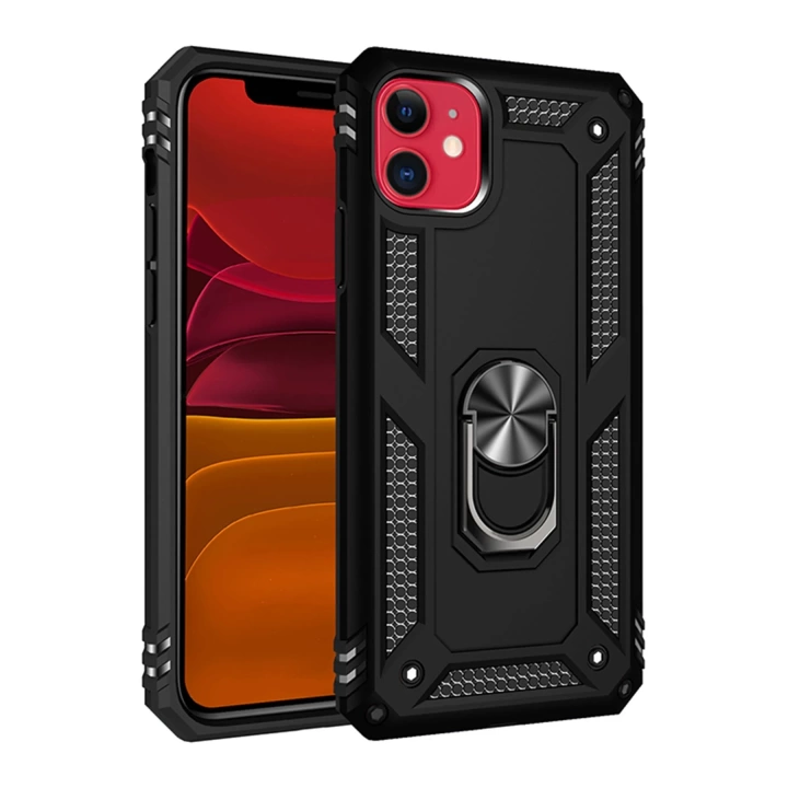 BFS  iPhone 11 Kılıf Sofya Yüzüklü Silikon Kapak - Siyah