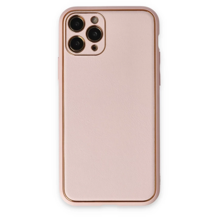 BFS  iPhone 11 Pro Kılıf Coco Deri Silikon Kapak - Pudra
