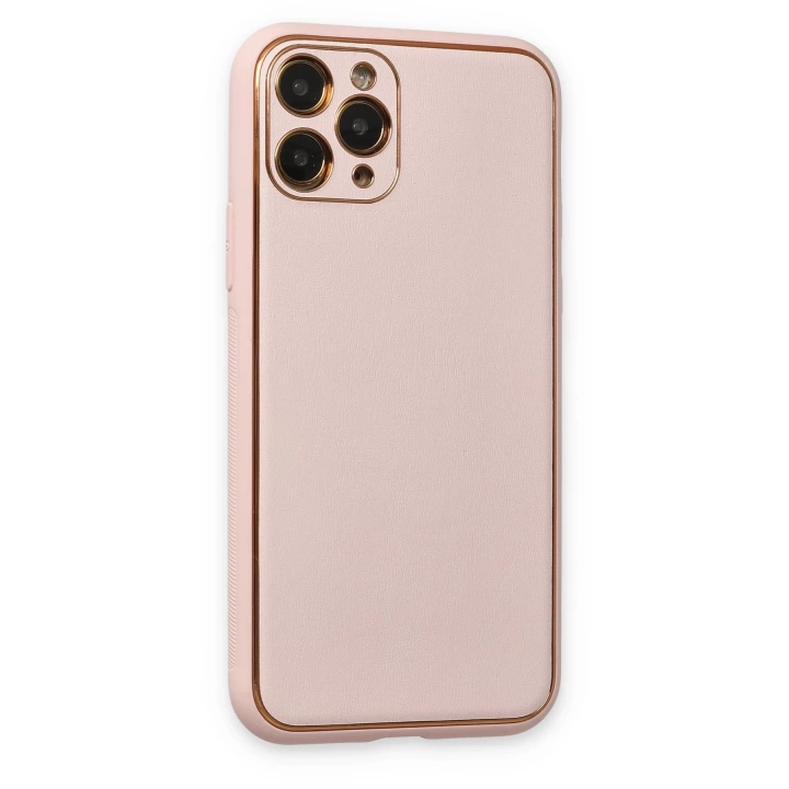 BFS  iPhone 11 Pro Kılıf Coco Deri Silikon Kapak - Pudra