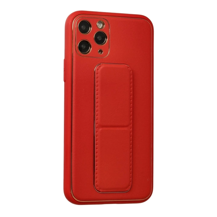 BFS  iPhone 11 Pro Kılıf Coco Deri Standlı Kapak - Kırmızı