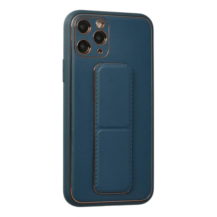 BFS  iPhone 11 Pro Kılıf Coco Deri Standlı Kapak - Mavi