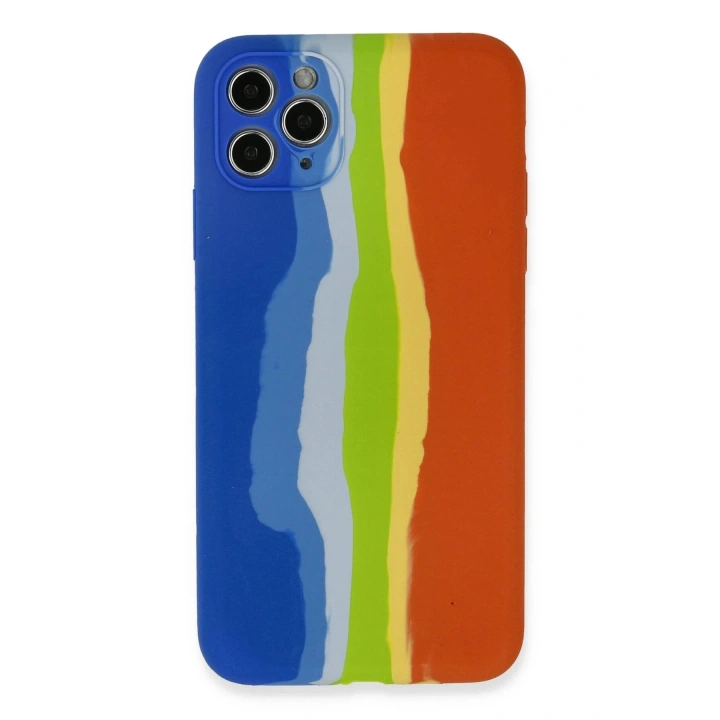 BFS iPhone 11 Pro Kılıf Ebruli Lansman Silikon - Mavi-Turuncu