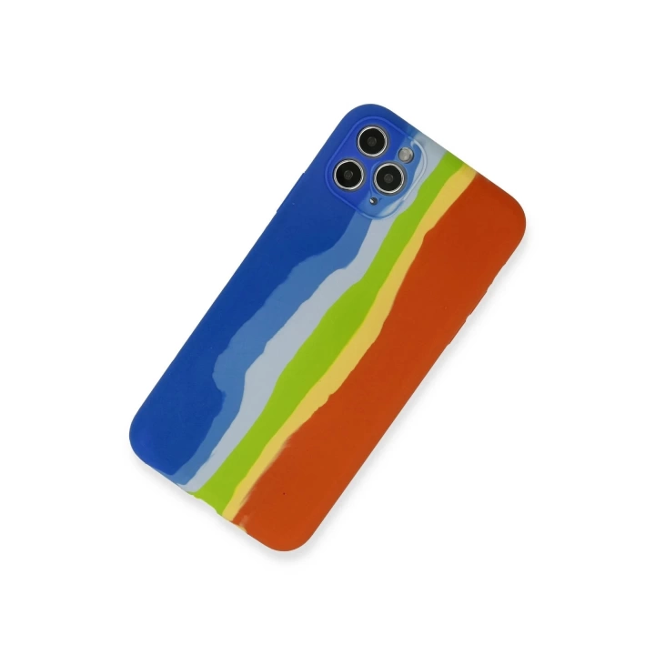 BFS  iPhone 11 Pro Kılıf Ebruli Lansman Silikon - Mavi-Turuncu