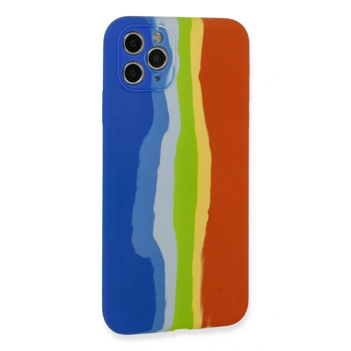 BFS iPhone 11 Pro Kılıf Ebruli Lansman Silikon - Mavi-Turuncu