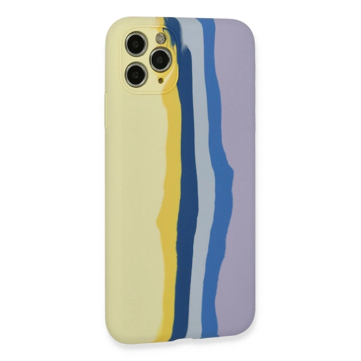 BFS  iPhone 11 Pro Kılıf Ebruli Lansman Silikon - Sarı-Lila