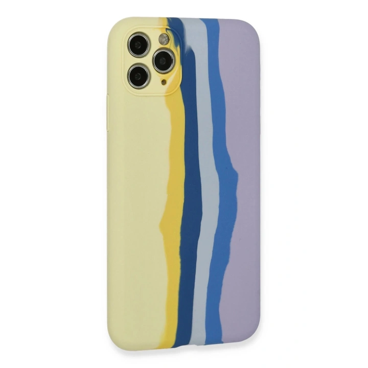BFS iPhone 11 Pro Kılıf Ebruli Lansman Silikon - Sarı-Lila