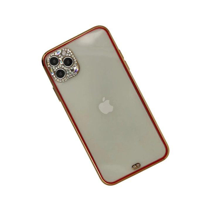 BFS  iPhone 11 Pro Kılıf Liva Taşlı Silikon - Kırmızı