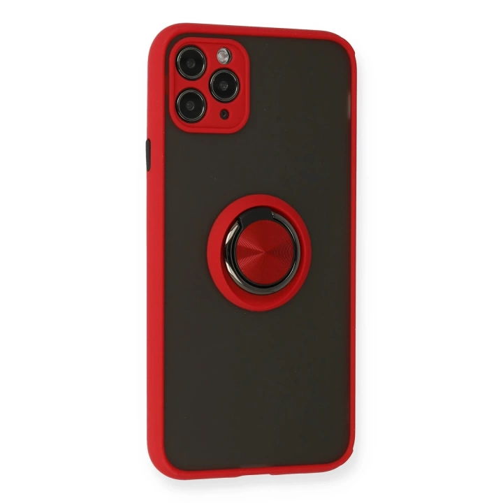 BFS  iPhone 11 Pro Kılıf Montreal Yüzüklü Silikon Kapak - Kırmızı