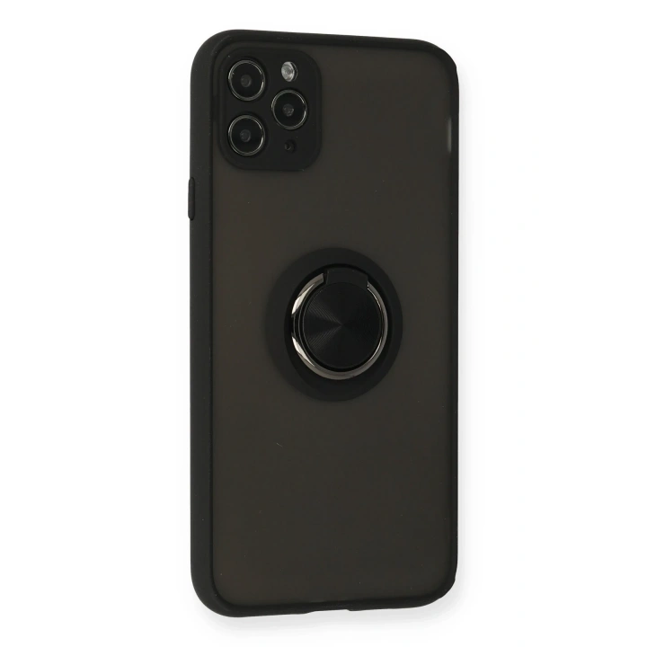 BFS  iPhone 11 Pro Kılıf Montreal Yüzüklü Silikon Kapak - Siyah