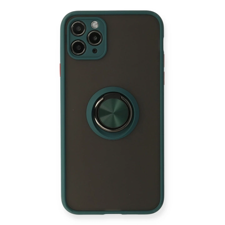 BFS  iPhone 11 Pro Kılıf Montreal Yüzüklü Silikon Kapak - Yeşil
