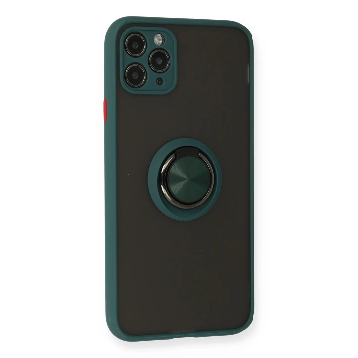 BFS  iPhone 11 Pro Kılıf Montreal Yüzüklü Silikon Kapak - Yeşil