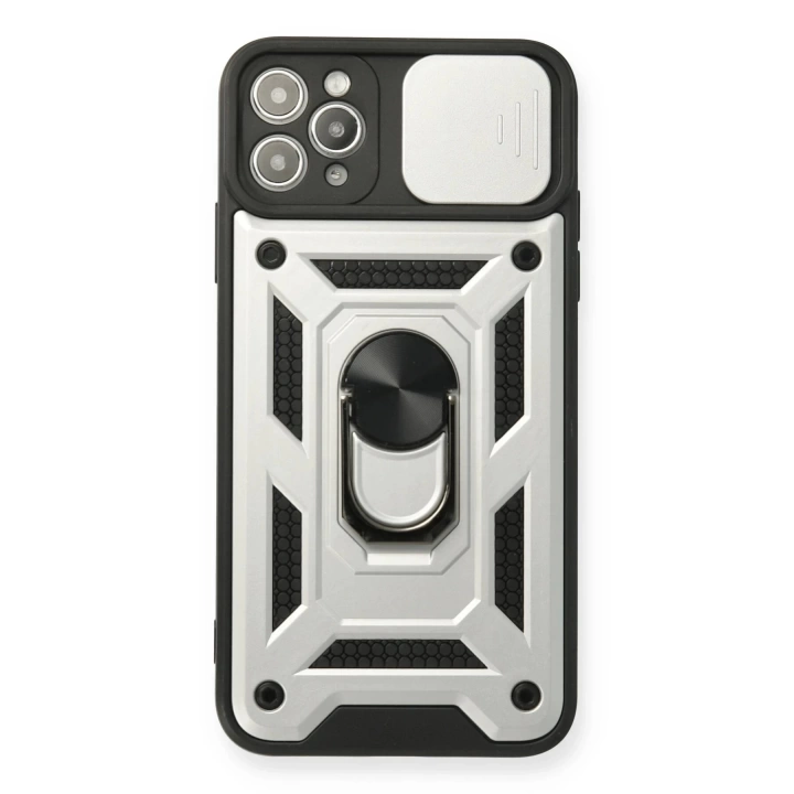 BFS  iPhone 11 Pro Kılıf Pars Lens Yüzüklü Silikon - Gümüş