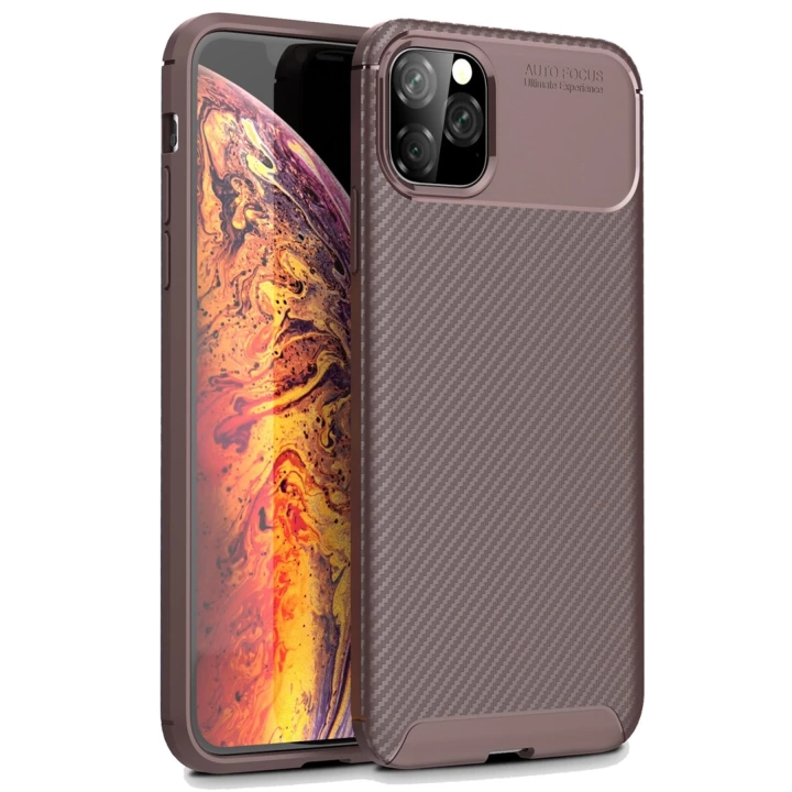 BFS  iPhone 11 Pro Max Kılıf Auto Focus Karbon Kapak - Kahverengi