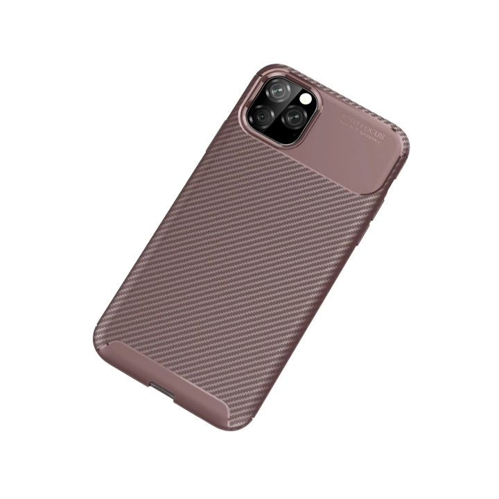 BFS  iPhone 11 Pro Max Kılıf Auto Focus Karbon Kapak - Kahverengi