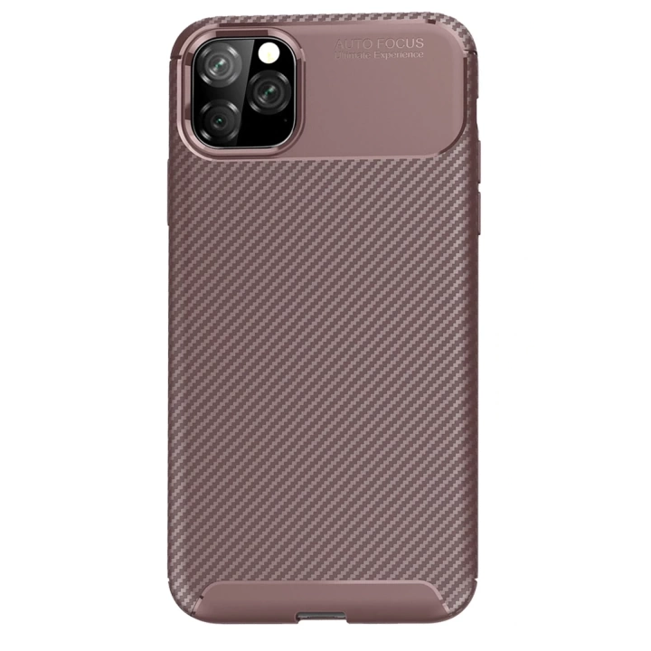 BFS  iPhone 11 Pro Max Kılıf Auto Focus Karbon Kapak - Kahverengi