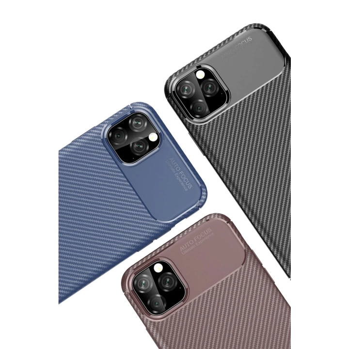 BFS  iPhone 11 Pro Max Kılıf Auto Focus Karbon Kapak - Kahverengi