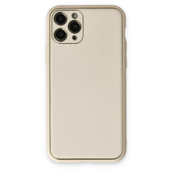 BFS  iPhone 11 Pro Max Kılıf Coco Deri Silikon Kapak - Beyaz