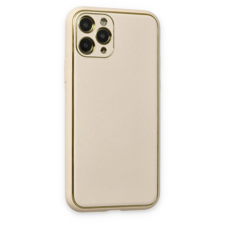 BFS  iPhone 11 Pro Max Kılıf Coco Deri Silikon Kapak - Beyaz
