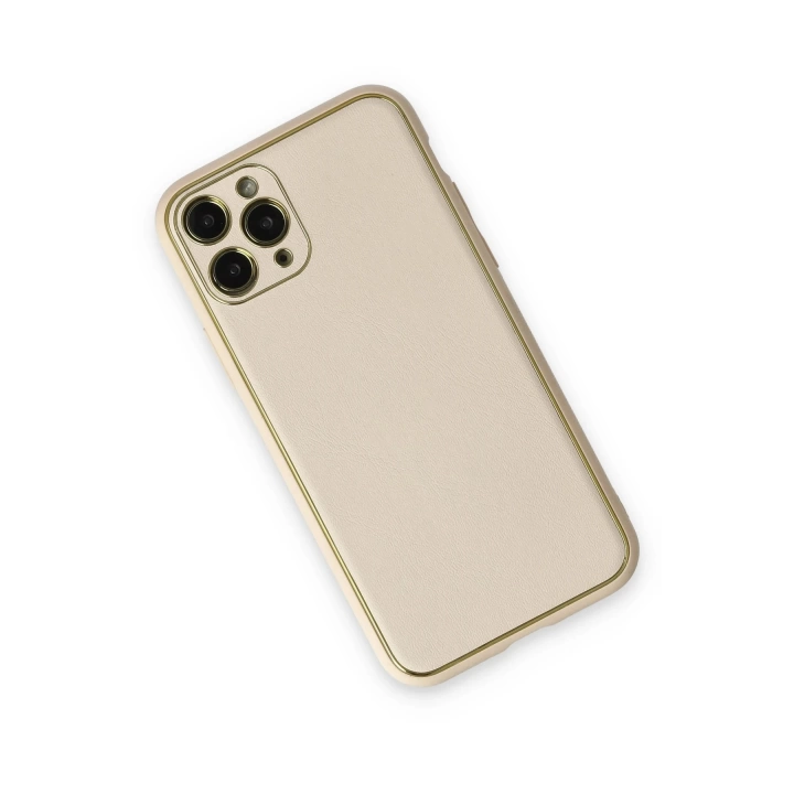 BFS  iPhone 11 Pro Max Kılıf Coco Deri Silikon Kapak - Beyaz