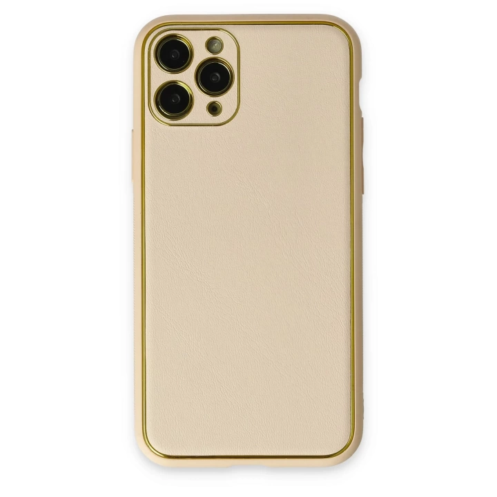 BFS  iPhone 11 Pro Max Kılıf Coco Deri Silikon Kapak - Gold