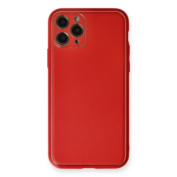 BFS  iPhone 11 Pro Max Kılıf Coco Deri Silikon Kapak - Kırmızı