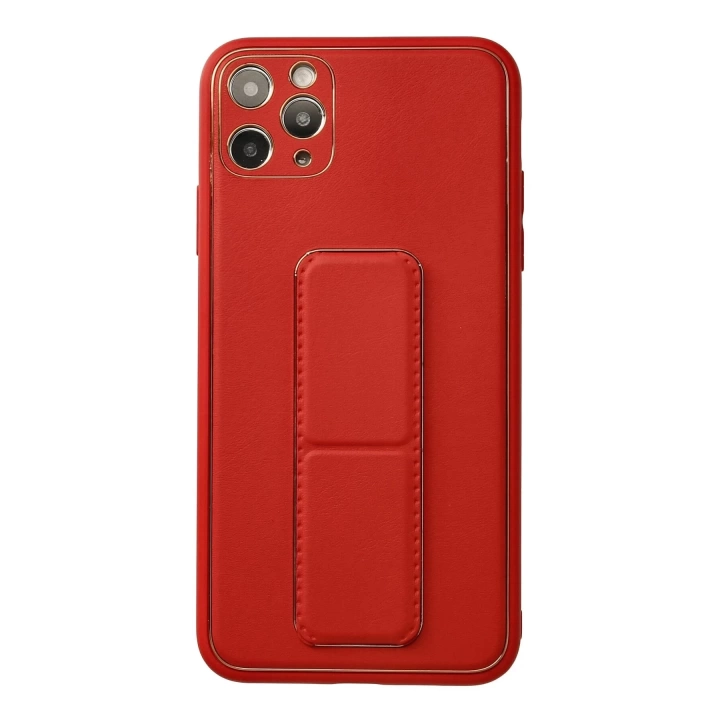 BFS  iPhone 11 Pro Max Kılıf Coco Deri Standlı Kapak - Kırmızı
