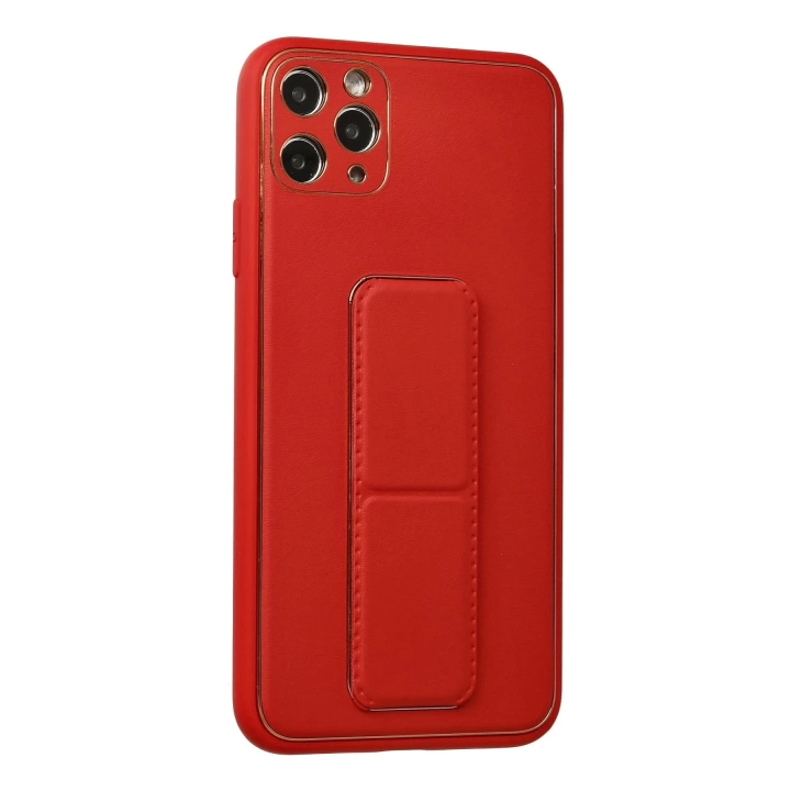 BFS  iPhone 11 Pro Max Kılıf Coco Deri Standlı Kapak - Kırmızı