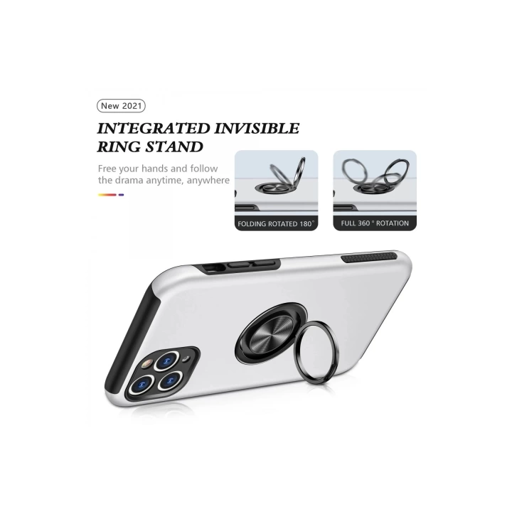 BFS  iPhone 11 Pro Max Kılıf Elit Yüzüklü Kapak - Gümüş