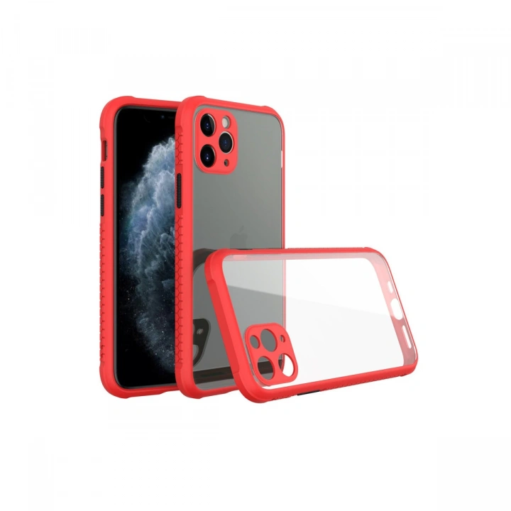 BFS  iPhone 11 Pro Max Kılıf Miami Şeffaf Silikon - Kırmızı