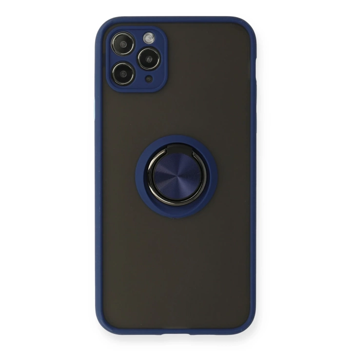 BFS  iPhone 11 Pro Max Kılıf Montreal Yüzüklü Silikon Kapak - Lacivert