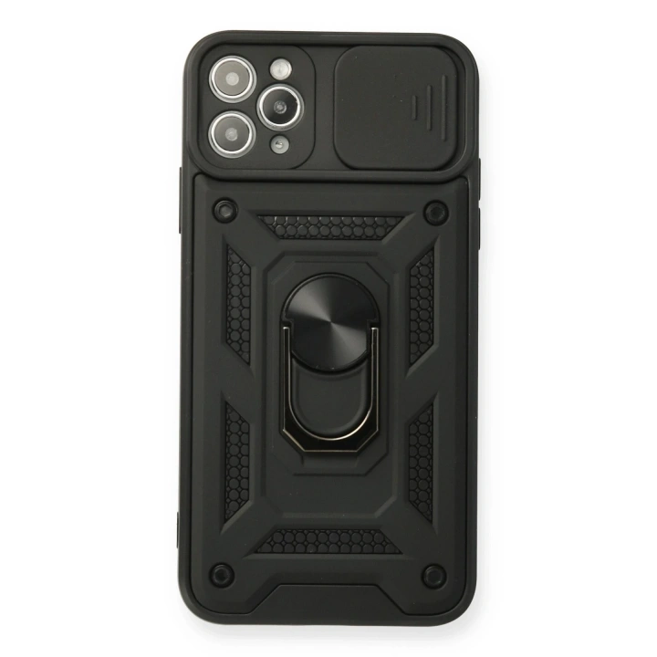 BFS  iPhone 11 Pro Max Kılıf Pars Lens Yüzüklü Silikon - Siyah