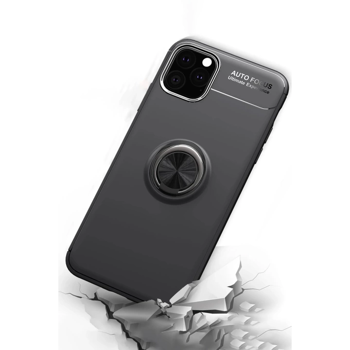 BFS  iPhone 11 Pro Max Kılıf Range Yüzüklü Silikon - Siyah-Mavi