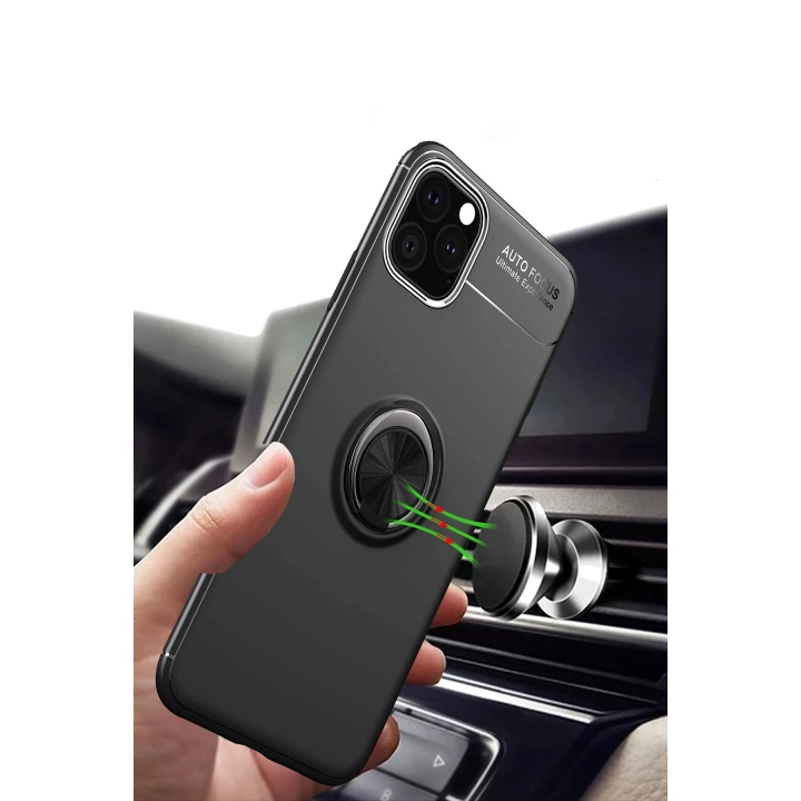 BFS  iPhone 11 Pro Max Kılıf Range Yüzüklü Silikon - Siyah-Mavi