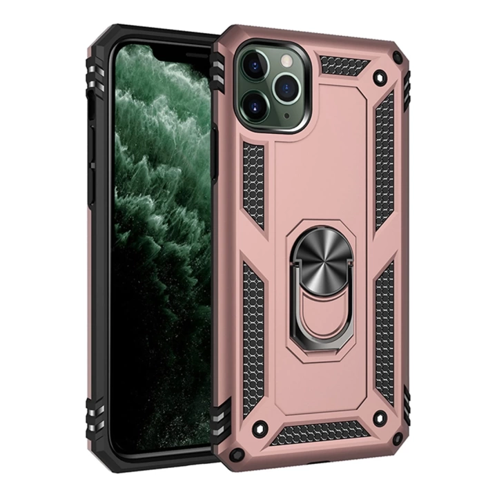 BFS  iPhone 11 Pro Max Kılıf Sofya Yüzüklü Silikon Kapak - Rose
