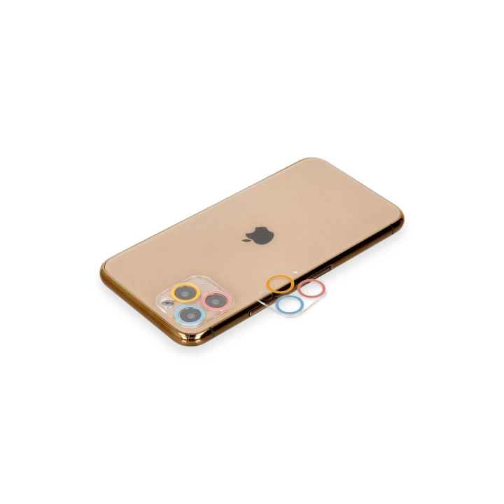 BFS  iPhone 11 Pro Max Renkli Kamera Lens Koruma Cam - Pembe-Mavi