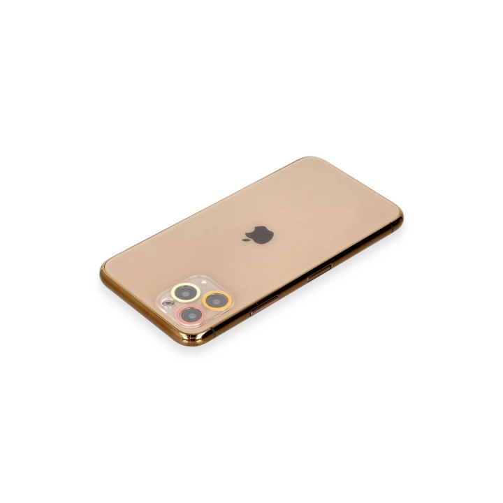 BFS  iPhone 11 Pro Max Renkli Kamera Lens Koruma Cam - Turuncu-Kırmızı