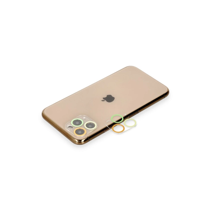 BFS  iPhone 11 Pro Renkli Kamera Lens Koruma Cam - Sarı-Turuncu