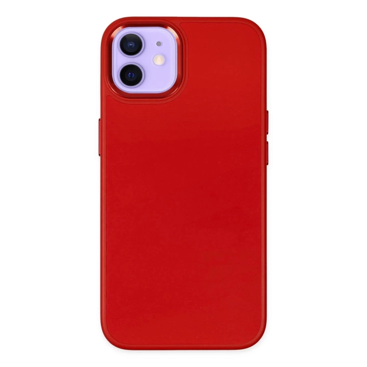 BFS  iPhone 12 Kılıf Asya Deri Silikon - Kırmızı