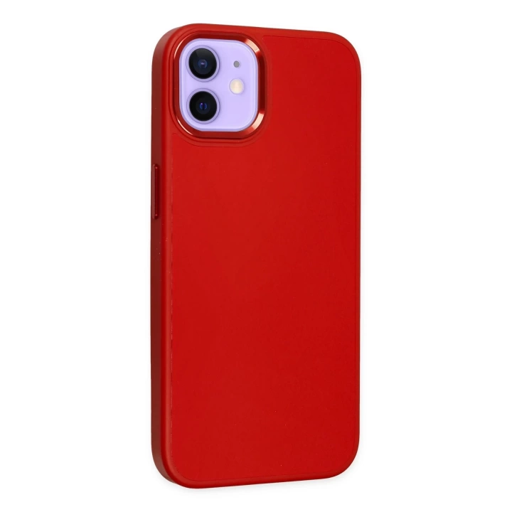 BFS  iPhone 12 Kılıf Asya Deri Silikon - Kırmızı