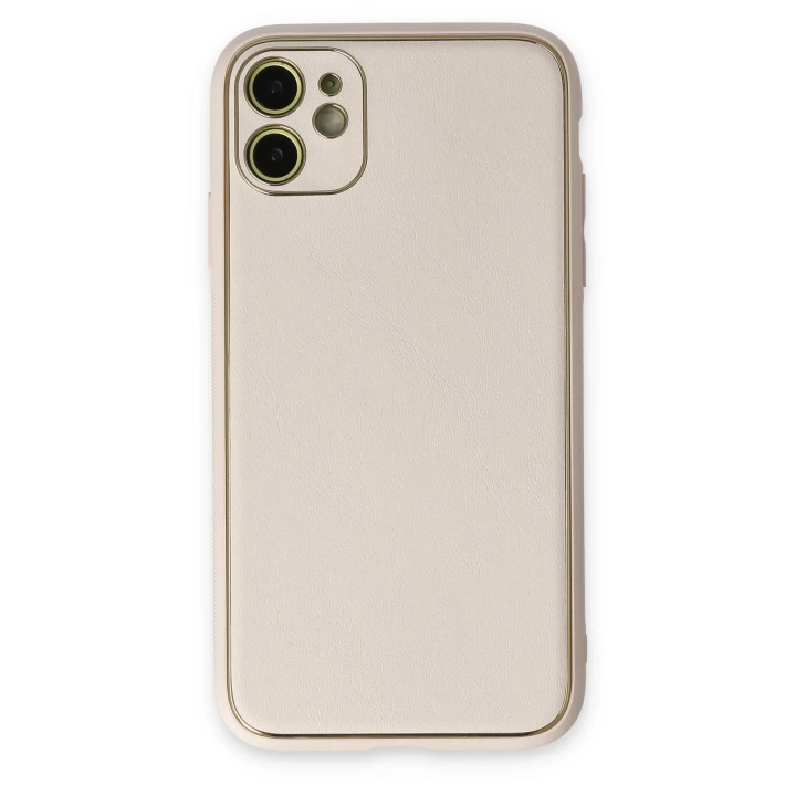 BFS  iPhone 12 Kılıf Coco Deri Silikon Kapak - Beyaz