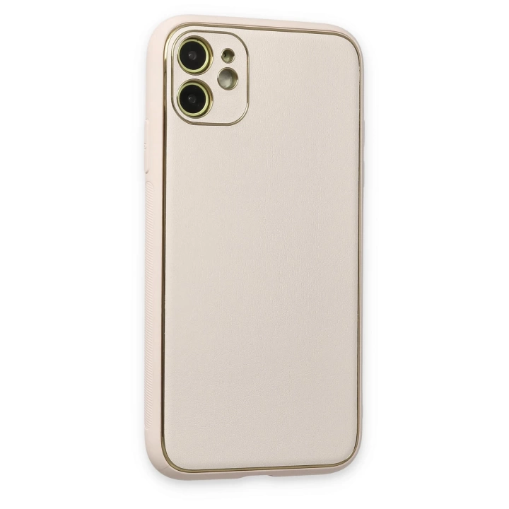 BFS  iPhone 12 Kılıf Coco Deri Silikon Kapak - Beyaz