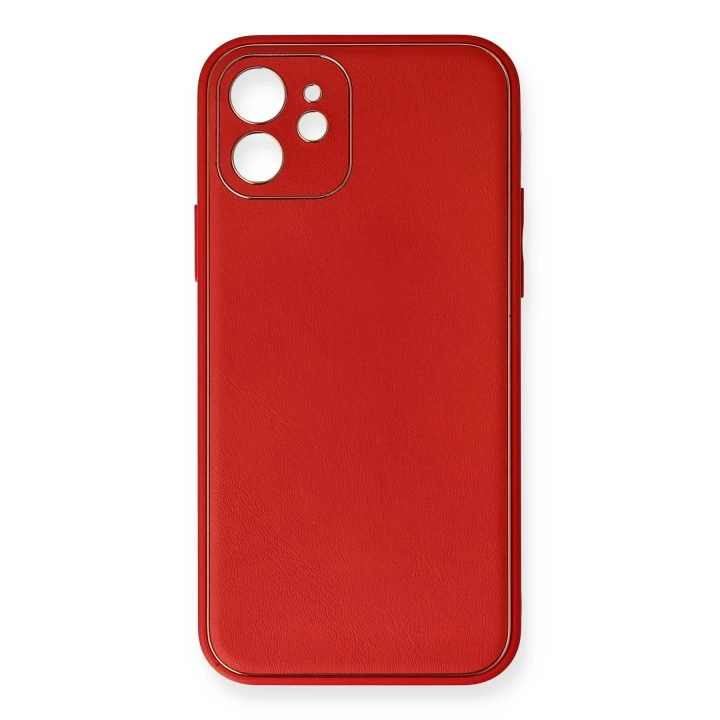 BFS  iPhone 12 Kılıf Coco Deri Silikon Kapak - Kırmızı
