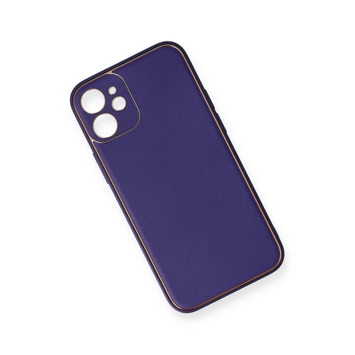 BFS  iPhone 12 Kılıf Coco Deri Silikon Kapak - Mor