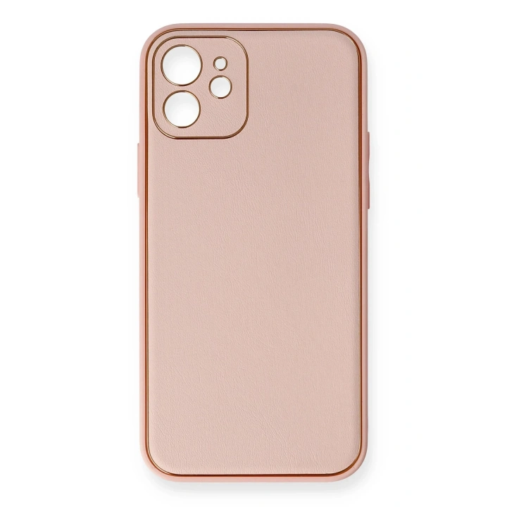 BFS  iPhone 12 Kılıf Coco Deri Silikon Kapak - Pembe