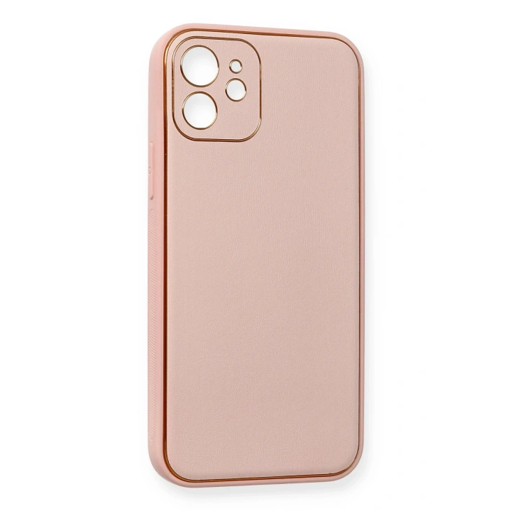 BFS  iPhone 12 Kılıf Coco Deri Silikon Kapak - Pembe