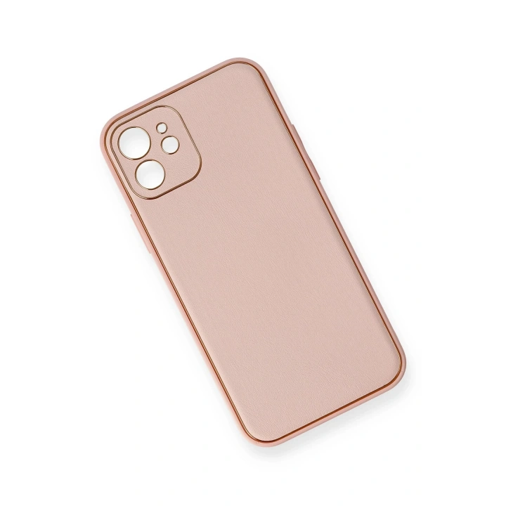 BFS  iPhone 12 Kılıf Coco Deri Silikon Kapak - Pembe