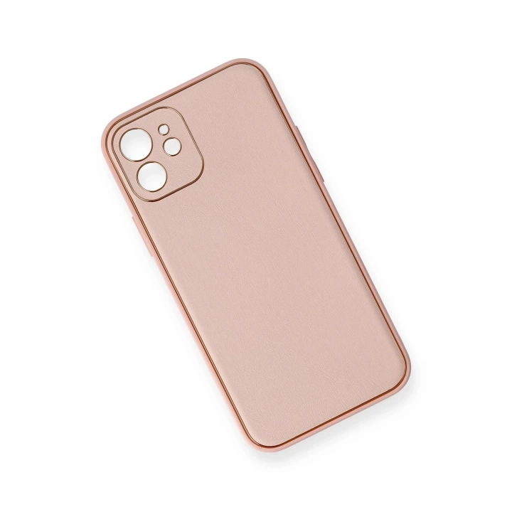 BFS  iPhone 12 Kılıf Coco Deri Silikon Kapak - Pembe