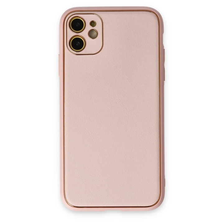 BFS  iPhone 12 Kılıf Coco Deri Silikon Kapak - Pudra