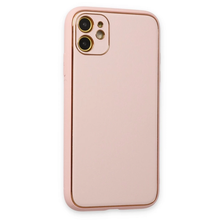BFS  iPhone 12 Kılıf Coco Deri Silikon Kapak - Pudra