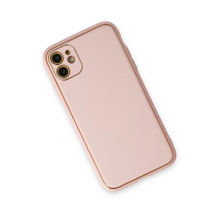 BFS  iPhone 12 Kılıf Coco Deri Silikon Kapak - Pudra
